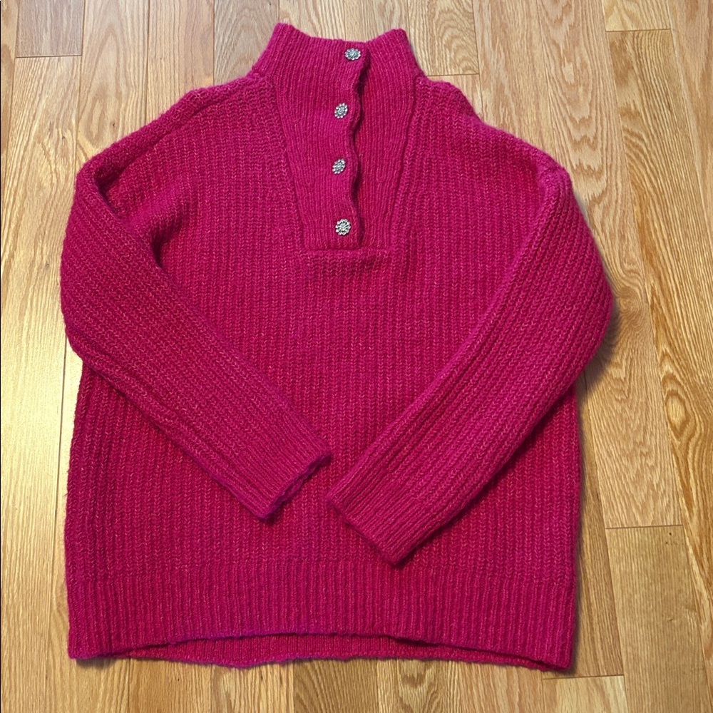 Express Fuchsia Knit oversized sweater with rhinestone detail